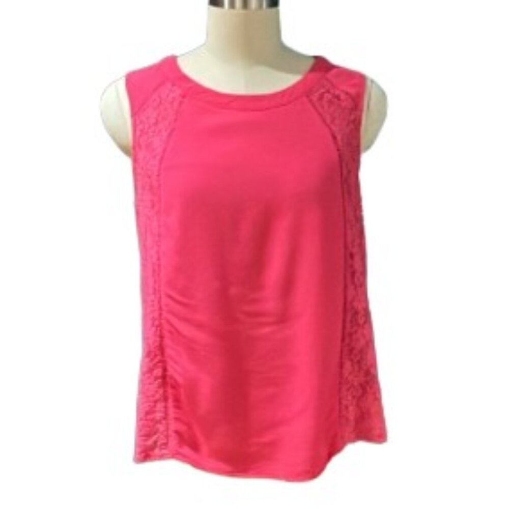 Skies Are Blue Stitch Fix Coral Pink Lace Panel Sleeveless Blouse - EUC